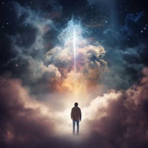 Premium AI Image | a man stands in the clouds with a man standing in ...