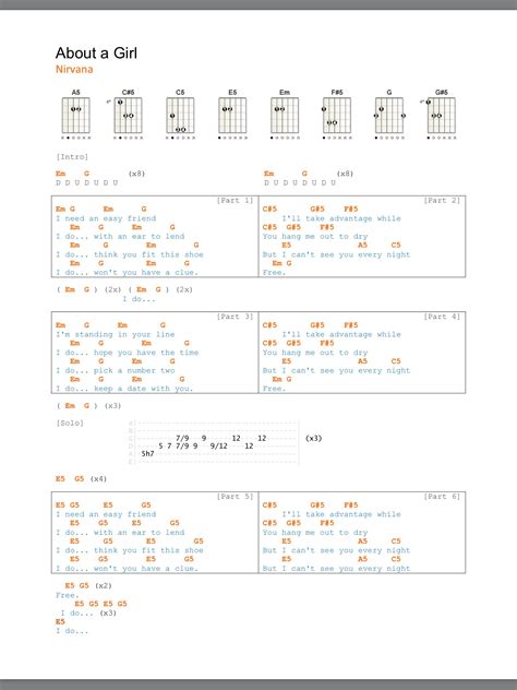 Nirvana About A Girl With Tablature And Chords Guitar Tabs Songs