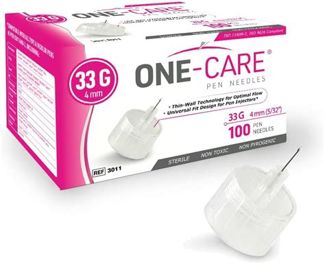 One Care Insulin Pen Needles 33g X 4mm 5 32 Box Of 100 Universal Fit Health