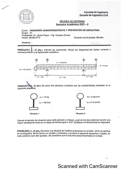 Prueba de entrada 2023 2 Ingeniería Sismo Resistente y Desastres