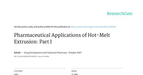 Pharmaceutical Applications Of Hot Melt Extrusion Part 1 And 2 Pdf DocDroid