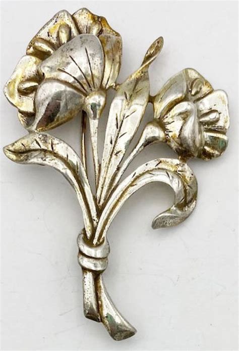 Early Danecraft Cast Sterling Silver Floral Brooch RE Gem