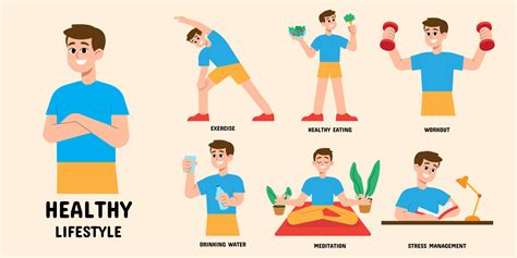 Set of vector illustrations Healthy Lifestyle Concept. Man with good ...