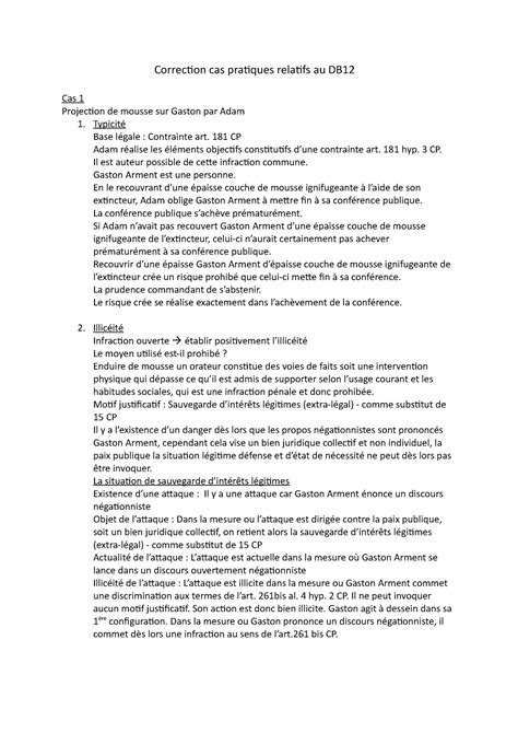 Correction cas pratiques relatifs au DB12 Typicité Base légale