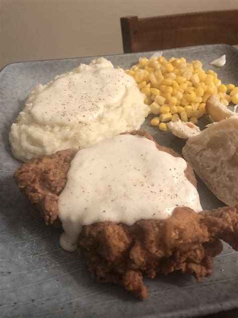 [homemade] Chicken Fried Chicken Mashed Potatoes And Corn With White Gravy R Food