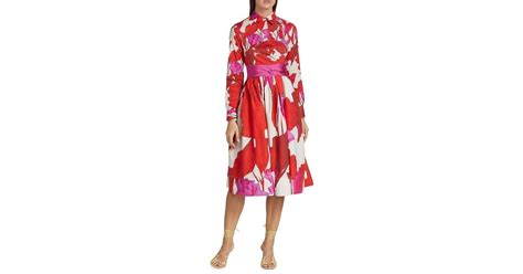 Sara Roka Leaf Print Cotton Poplin Shirt Dress In Red Lyst