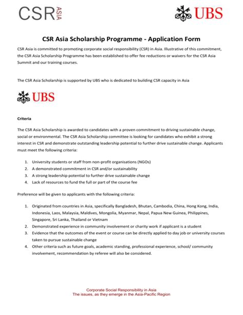 CSR Asia Scholarship Programme