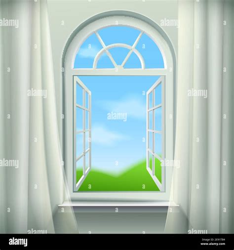 Open Arched Window Background Open Arched Window Vector Illustration