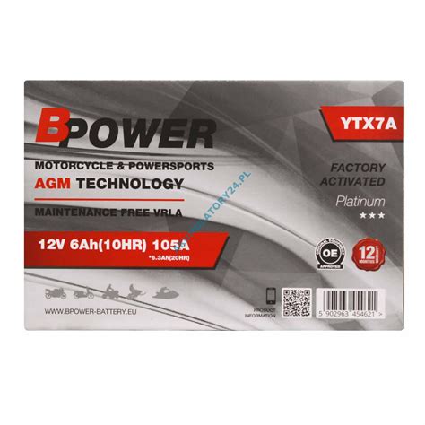 BPower Platinium AGM YTX7A BS 12V 6Ah 105A