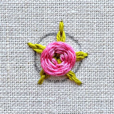 Woven Rose With Chain Stitch Leaves Flower Embroidery Tutorial