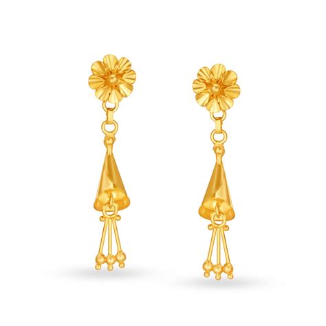 Buy Modish 22 Karat Yellow Gold Floral Drop Earrings At Best Price Tanishq Uae