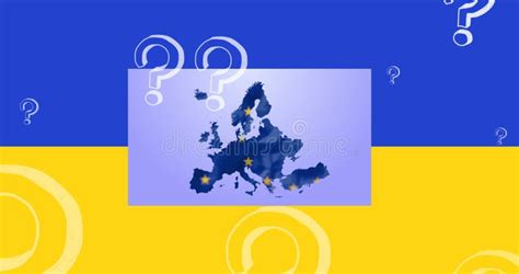 Animation Of Question Marks Floating Over European Map And Flag Of