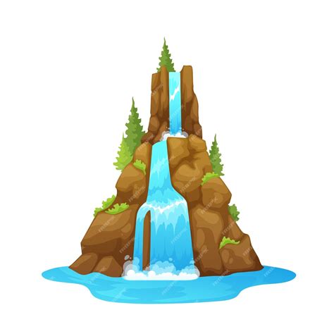 Premium Vector Waterfall With Trees Cartoon River Water Cascade