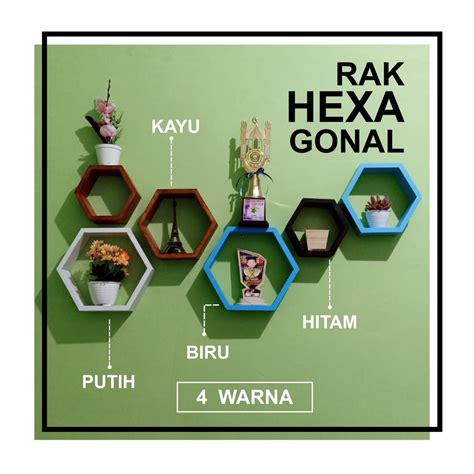 Jual Set Rak Dinding Hexagonal Kayu Premium Shopee Indonesia