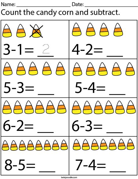 Candy Corn Count And Subtract Math Worksheet Twisty Noodle Worksheets Library