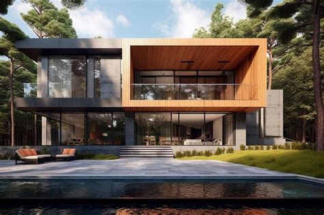 Premium AI Image | Modern realistic contemporary house in wood and concrete design