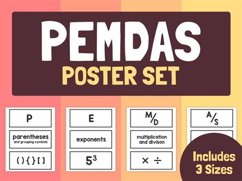 Pemdas Posters Order Of Operations Posters Pemdas Charts For Bulletin Boards Teaching Resources