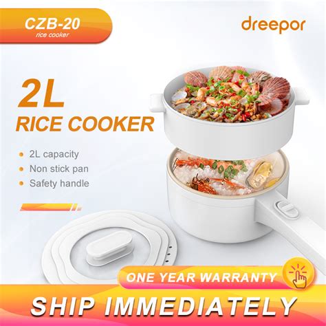 Dreepor Electric Cooking Pot 2L Multi Function Cooker Double Layer Hot Pot With Steamer Non