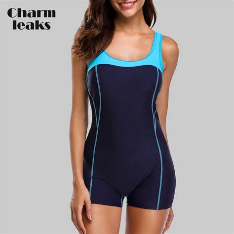 Charmleaks One Piece Women Sports Swimsuit Colorblock Swimwear Back Cross Bikini Beach Wear