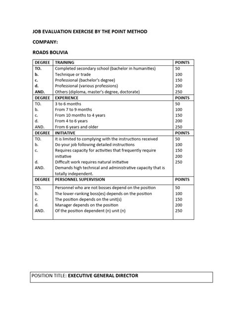 Job Evaluation Exercise Using The Point Method Pdf Audit Internal Control