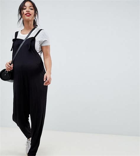 Asos Design Maternity Dungaree Jumpsuit In Jersey Black Asos