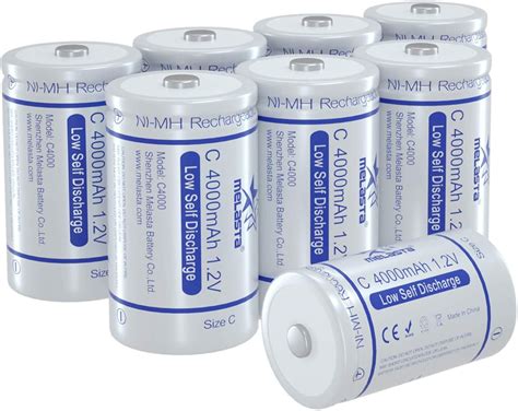 Melasta Rechargeable C Cell Batteries 8 Pack 1 2V 4000mAh NiMH LSD C