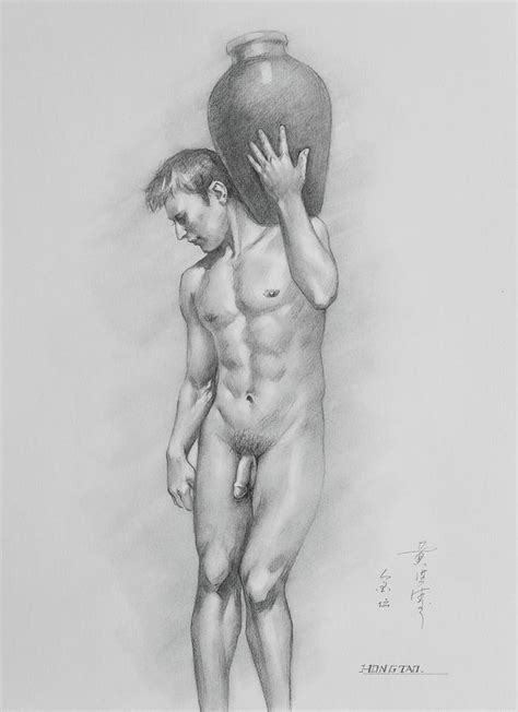 Original Drawing Charcoal Male Nude And Stean On Paper Drawing