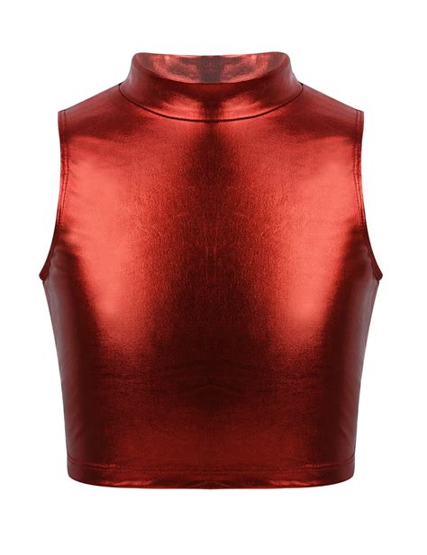 Iefiel Girls Metallic Turtleneck Crop Tank Top For Ballet Dance