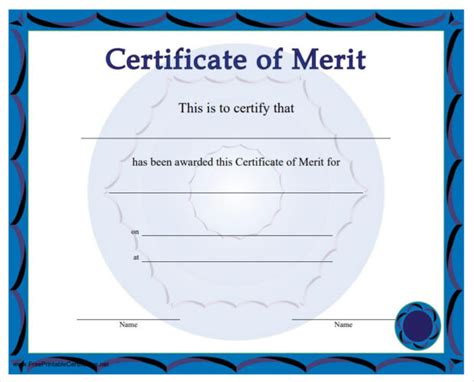 Free Printable Certificate Of Merit Template