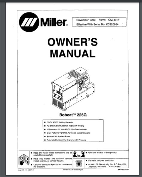 Operation Maintenance Owner | Miller Bobcat 225 Welder