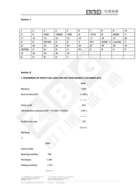 Mock Ans Acca F Practise Materals Section I Section Ii Statement