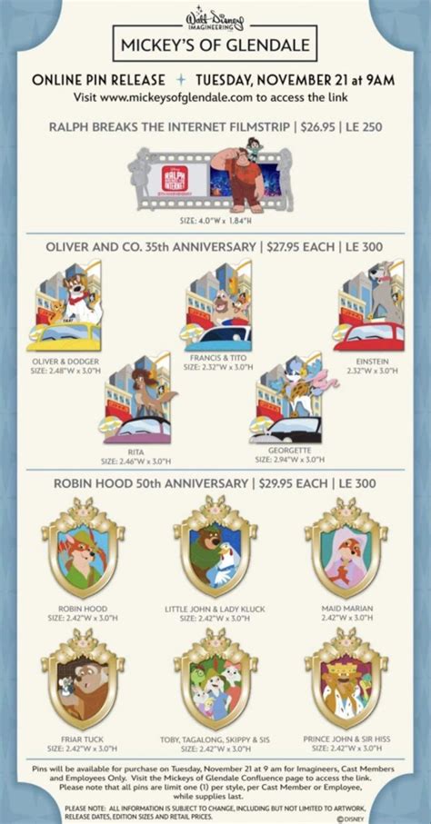 Oliver Company 35th And Robin Hood 50th Anniversary WDI Pins At