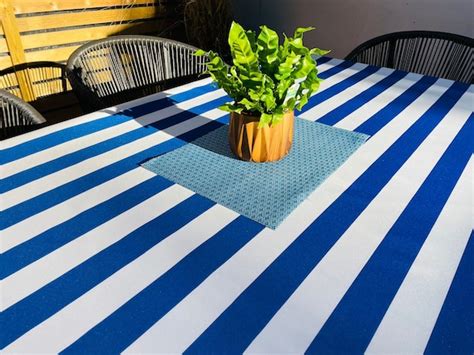 Outdoor Water Repellent Fabric Tablecloth Blue and White - Etsy