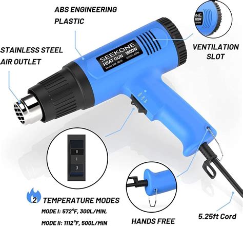 SEEKONE Heat Gun W Heavy Duty Hot Air Gun Kit With Dual Temperature Settings And