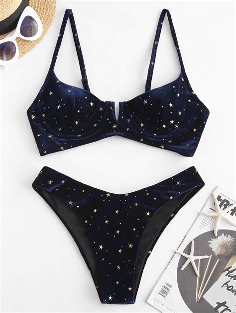 ZAFUL Velvet Glitter V Notch Bikini Swimsuit In BLUE ZAFUL 2023