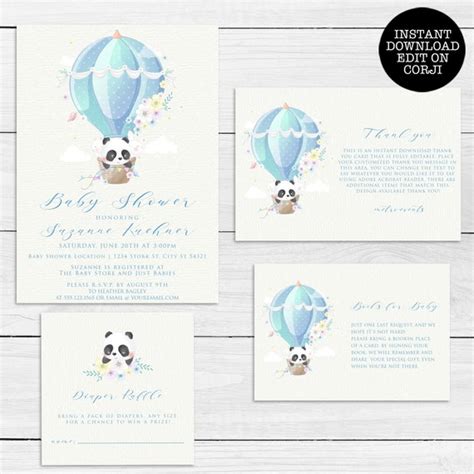 Hot Air Balloon Baby Shower Bundle Invitation Kit Thank You Etsy