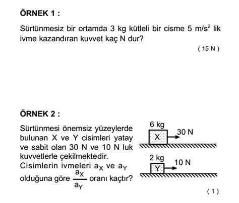 Newton Un Hareket Yasalar Z Ml Sorular