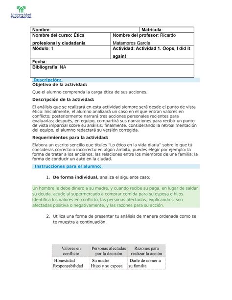 Etica Act Actividad Tica Profesional Y Ciudadan A Nombre