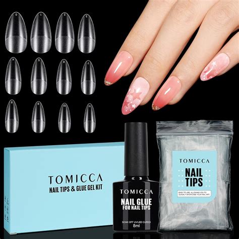 TOMICCA Matte Nail Tips Almond 8ml Nail Glue Kit 120 PCS Medium