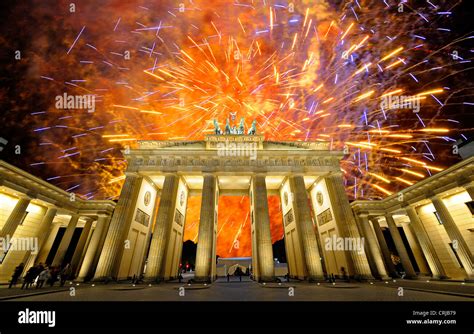 Fireworks At Brandenburg Gate Brandenburger Tor Germany Berlin Stock