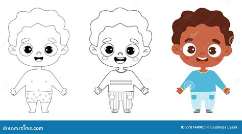 Outline Drawings Coloring Book. Cute Cartoon Smiling Black Ethnic Kid ...