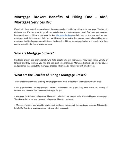 PPT Mortgage Broker Benefits Of Hiring One AMS Mortgage Services