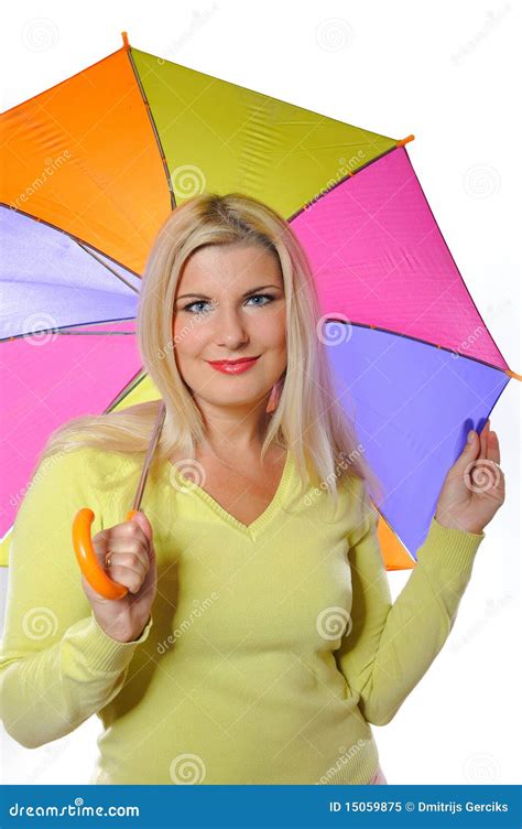 Pretty Autumn Woman Standing Under Umbrella Stock Image Image Of