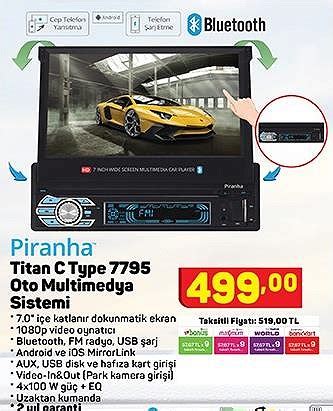 Piranha Titan C Type 7795 Oto Multimedya Sistemi İndirimde Market