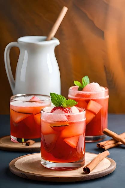 Tres Vasos De Helado De Fresa Con Una Jarra De Canela Al Lado Foto