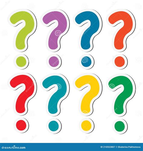 Cute Colorful Sticker Question Marks Icons Set Isolated Stock Vector