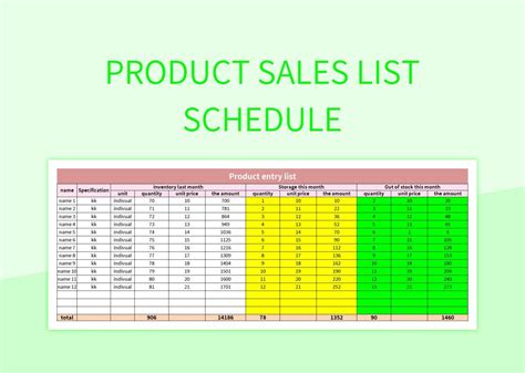 Product Sales List Schedule Excel Template And Google Sheets File For