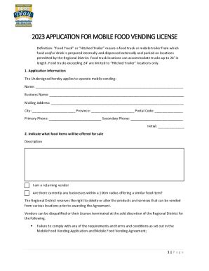 Fillable Online Application For Mobile Food Vending License Fax