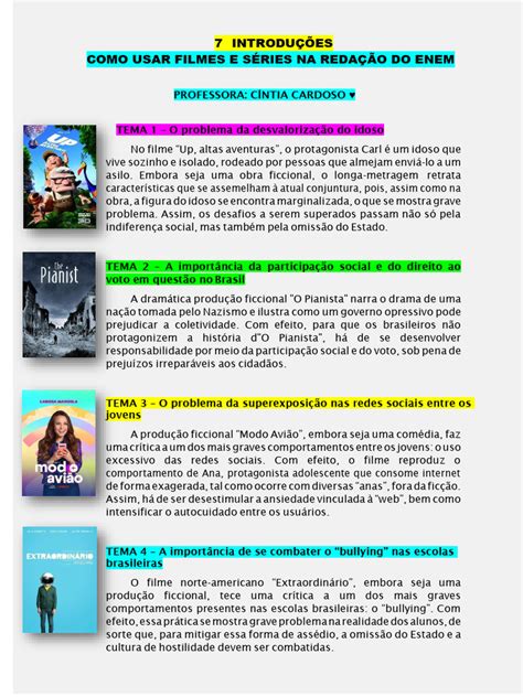 Filmes Para Usar Na Redação - Usando Filmes na Redação do ENEM | PDF
