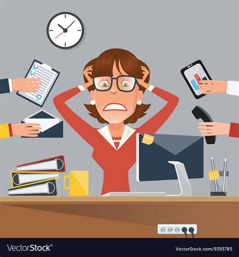 Stressed businesswoman in office work place Vector Image